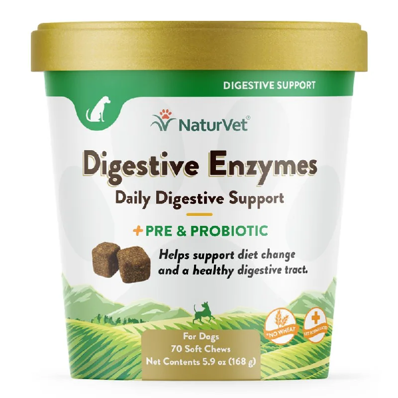 15% OFF: NaturVet Digestive Enzymes Plus Pre & Probiotics Soft Chew Supplement For Dogs 70 count