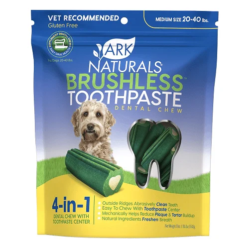 Dog Dental Chew - Medium Brushless Toothpaste - for dogs 20 to 40 lbas - 18 oz